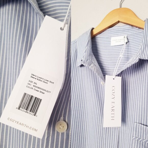 Cozy Earth Men's XXL Coastal Comfort Short Sleeve Button Down Shirt Linen $150 - Picture 9 of 15